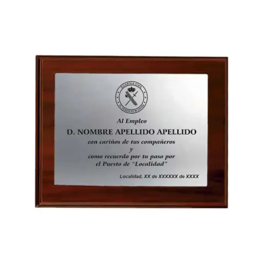 Placa Conmemorativa Policía Nacional Madera-Metal Liso Plateado 